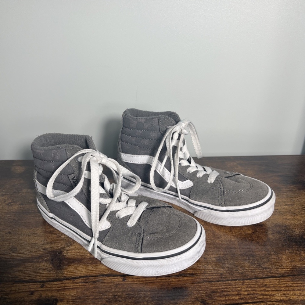 Vans Sk8-Hi Gray Suede Checkerboard High Top Sneakers Faux Suede Size 13 Kids